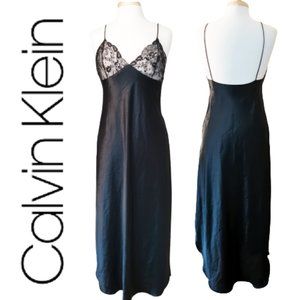 CALVIN KLEIN Vintage Black Satin/Chantilly Lace Nightgown